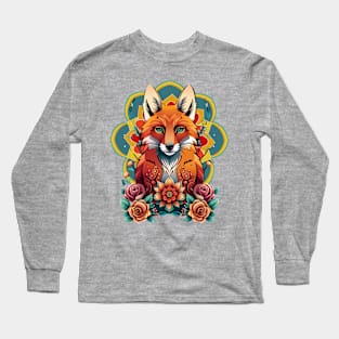 Fox and flowers tattoo style 12 Long Sleeve T-Shirt